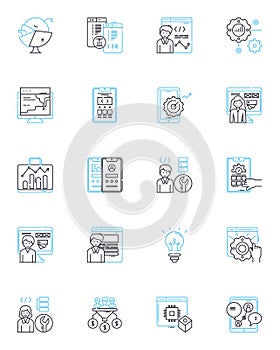 Web advertising linear icons set. Banner, Click-through, Content, Conversion, CPC (Cost-Per-Click), CPM photo
