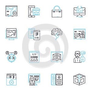 Web advertising linear icons set. Banner, Click-through, Content, Conversion, CPC (Cost-Per-Click), CPM photo