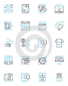 Web advertising linear icons set. Banner, Clickbait, Conversion, CPM, Demographics, Engagement, Geo-targeting line