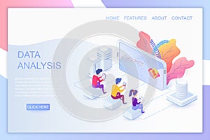 Web analytics isometric landing page vector template