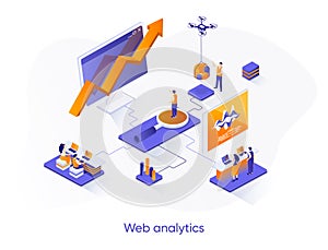 Web analytics isometric web banner.