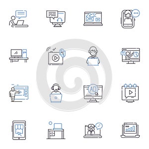 Web analytics line icons collection. Metrics, Traffic, Conversions, User, Behavior , Engagement, Funnel vector and