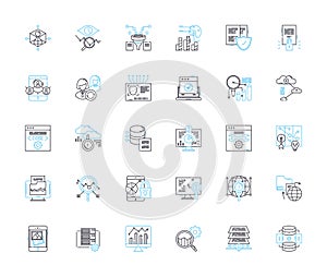 Web analytics linear icons set. Metrics, Data, Traffic, Conversions, SEO, Engagement, Behavior line vector and concept