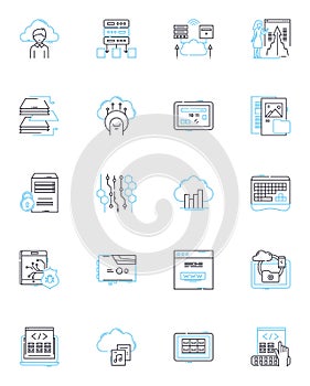 Web analytics linear icons set. Tracking, Analysis, Metrics, Conversion, Behavior, Segmentation, Insights line vector