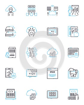 Web analytics linear icons set. Tracking, Analysis, Metrics, Conversion, Behavior, Segmentation, Insights line vector