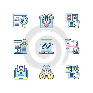 Web analytics RGB color icons set