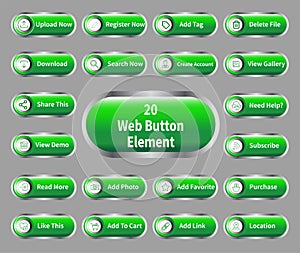 Web and App Button Element, 20 Most use Icon Button Set