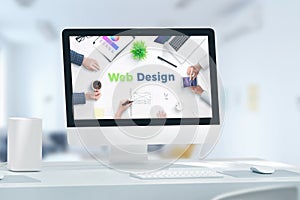 Web, app design studio concept with computer display and web design text