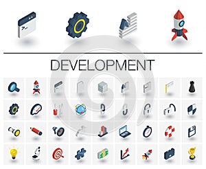 Web and App development isometric icons. 3d vector