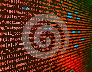 Web or application development, business and technology concept. PC software creation business. Database bits access stream