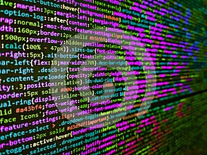 Web or application development, business and technology concept. Php code on blue background in code editor. HTML code on lcd