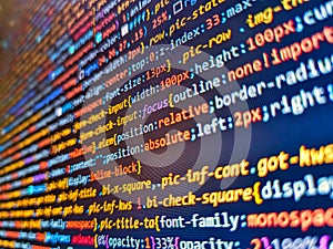 Web or application development, business and technology concept. Software developer programming code on computer. Hacker api text