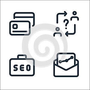 Web apps seo line icons. linear set. quality vector line set such as envelope, job, switch