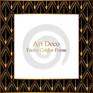 Art Deco golden rhombuses pattern frame. Square frame with white place for your text.