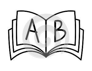 a and b letters, open book