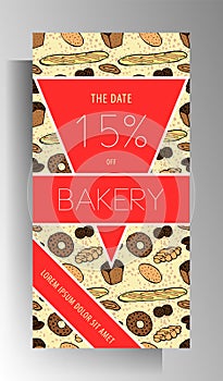 Bakery shop banner template design. Hand drawn
