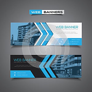 Web banner with abstract vector design, blue colors