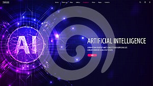 Web banner with artificial Intelligence computer database concept. Central Computer Processors CPU concept. Digital chip