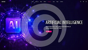 Web banner with artificial Intelligence computer database concept and interfaceelements. Central Computer Processors CPU concept.
