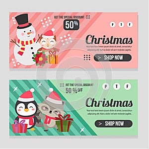 Web banner christmas template cute characters flat style