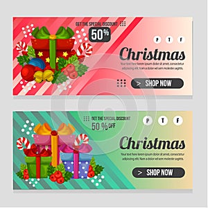 Web banner christmas template with gift present box