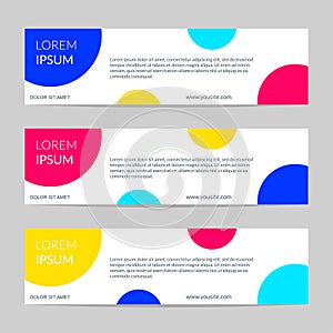 Web banner design with colorful circles. Design template for website, header or footer. Business card layout. Vector illustration