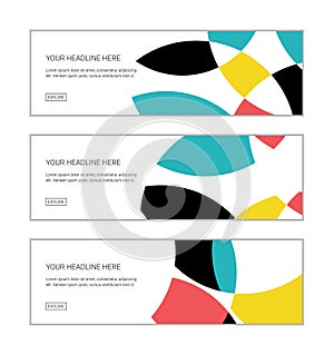 Web banner design template set consisting of abstract background patterns made with circular geometric shapes