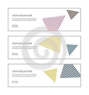 Web banner design template set consisting of abstract backgrounds made with lines forming triangle shapes