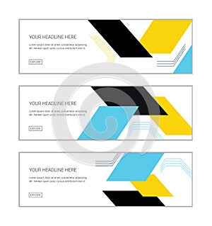 Web banner design template set consisting of abstract backgrounds made with parallelogram shapes