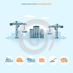 Web banner infographic design with construction site icons