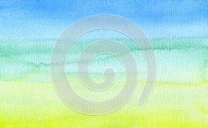 Web banner light blue to warm yellow abstract sea and beach gradient painted in watercolor on clean white background