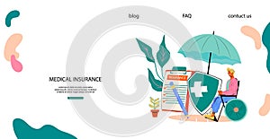 Web banner for medical insurance for disabled people, flat vector illustration