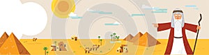 Web banner with Moses from Passover story and Egypt landscape . abstract design vector illustration