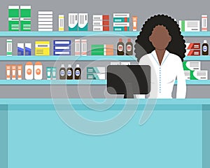 Web banner of a pharmacist. Pharmacy in a blue color