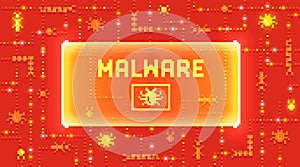 Web banner with phrase Malware. Concept of cyber attack, hacking or spyware