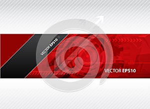 Web banner with red technology illustration.