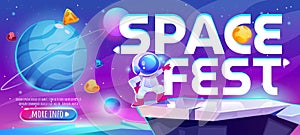 Web banner with space fest and astronaut vector