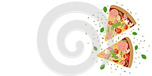 Web banner with tasty pizza.
