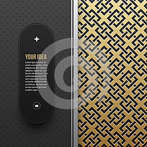 Web banner template on golden metallic background with seamless pattern