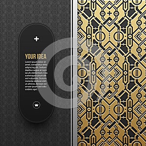 Web banner template on golden metallic background with seamless pattern