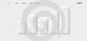 Web banner with white 3c bar chart illustration, simple volume shapes