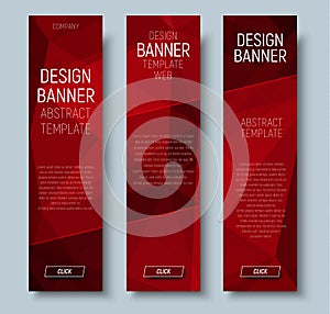 Web banners with abstract polygonal red backgroun