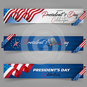Web banners for American President\'s Day, celebration