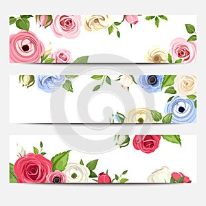 Web banners with colorful flowers. Vector eps-10.
