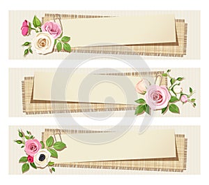 Web banners with pink and white flowers. Vector eps-10.