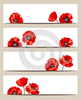 Web banners with red poppies. Vector eps-10.