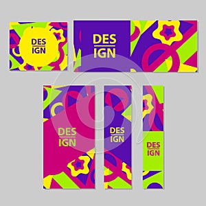 Web banners set with colorful geometric figures.