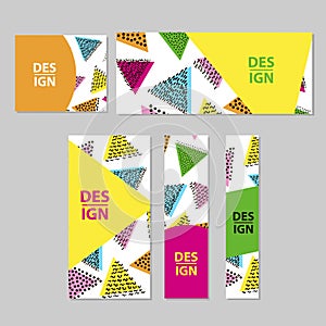 Web banners set with colorful geometric figures.