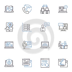 Web-based commerce line icons collection. Sales , E-commerce , Online , Shopping , Transactions , Products , Digital