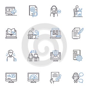 Web-based employment line icons collection. Remote, Gig, Freelance, Telecommute, Work-from-home, Virtual, Outsourced photo
